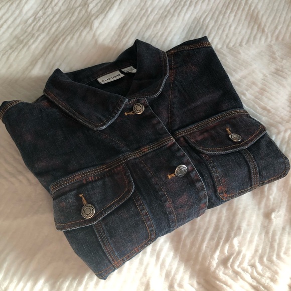 Chico’s Denim Dark Blue & Rust Red Stone Wash Jacket - Size 2 large - Picture 13 of 15